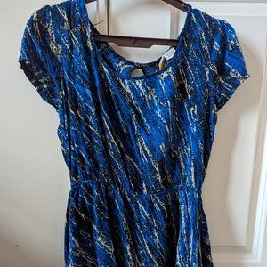 Abstract Blue Fit & Flare Dress